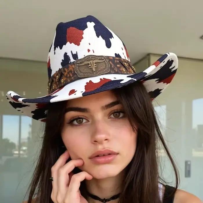 Western Cowboy Hats à thème Party Headwear Cow Print Wide Brims Hat for Festival