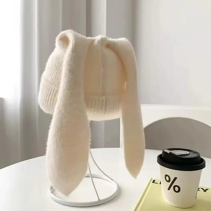 Chapeau lapin acrylique tricoté pour femmes, oreilles longues, décoration festive, idéal pour Halloween, Noël, Pâques et Thanksgiving