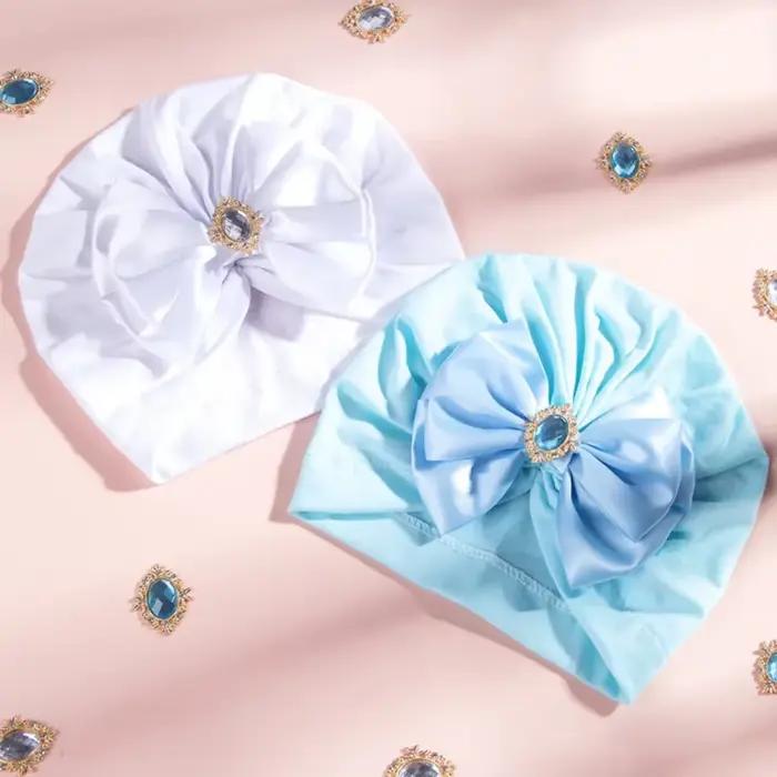 Diamant Bowknot bébé fille chapeau coton rose bonnets pour nouveau-né bandeau infantile grand nœud Turban Bonnet Bebes