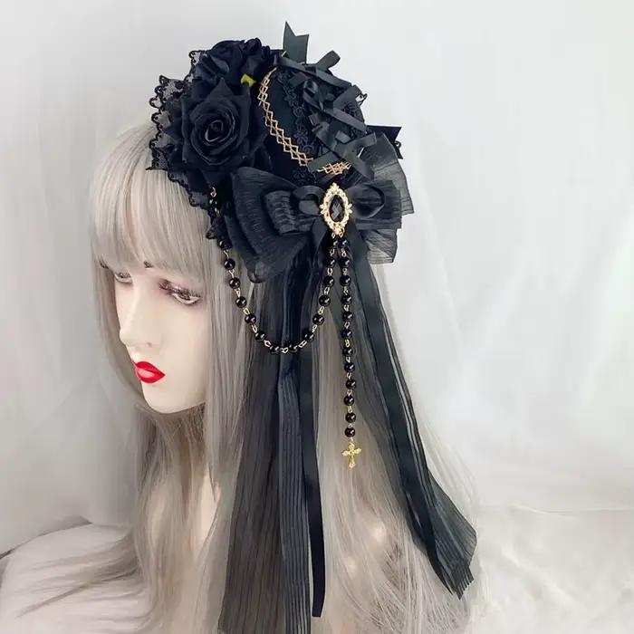 Lolita gothique Kill Dark All-Match Lo élégant chapeau plat Billycock accessoires de coiffure