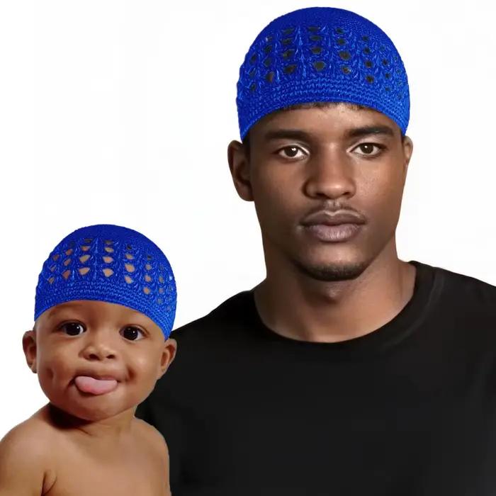 Chapeau Kufi tricoté musulman pour adultes et enfants 2 pièces bonnets Skullies tricotés casquette de crâne Crochet
