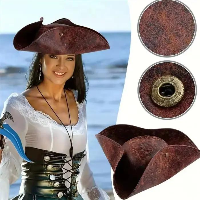 Chapeau de pirate cosmopolite en cuir pour femmes, chapeau de protection solaire avec style audacieux pour cosplay et occasions spéciales