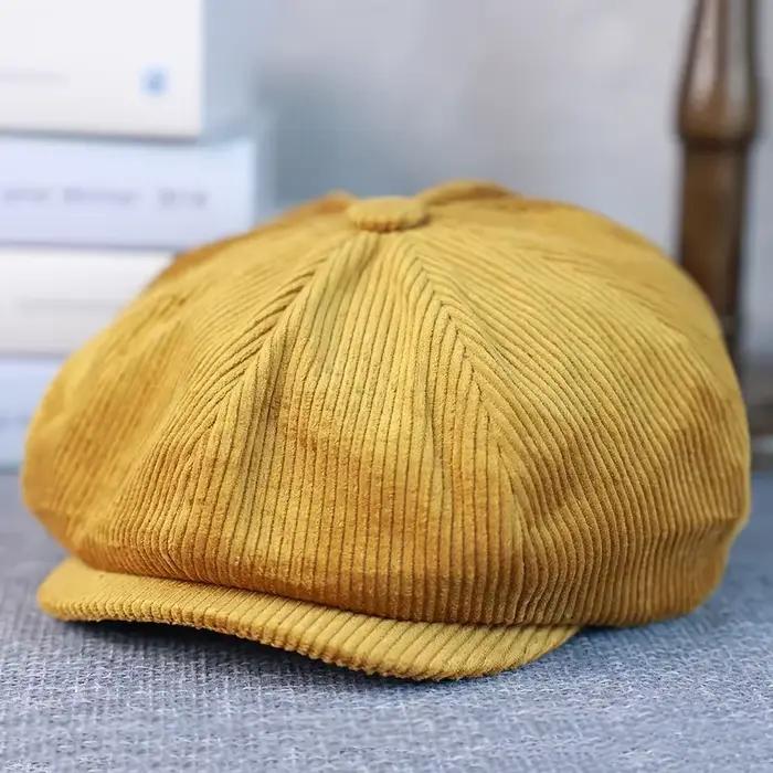 Casquette Gavroche Rétro Britannique Mentonnière 60cm Style Vintage Mode Unisexe Occasions Spéciales Blanc Jaune Noir