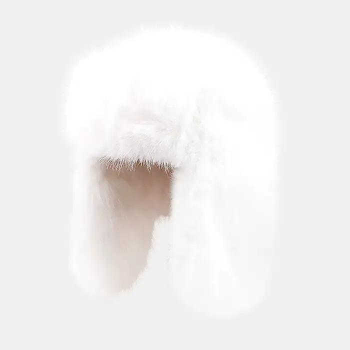 Chapeau de fourrure moelleuse femmes blanc noir bleu
