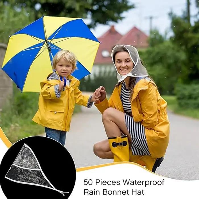 Chapeau de pluie imperméable et réutilisable transparent avec large bord pour femmes