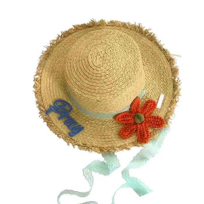 Chapeau paille en papier tissé à main 39BB avec motifs floraux