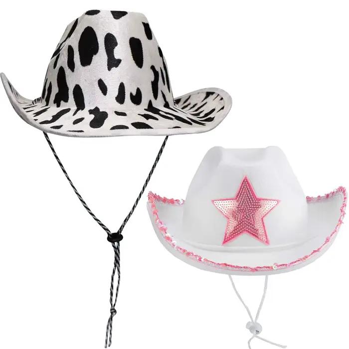 Chapeau de Cowgirl blanc étoile rose