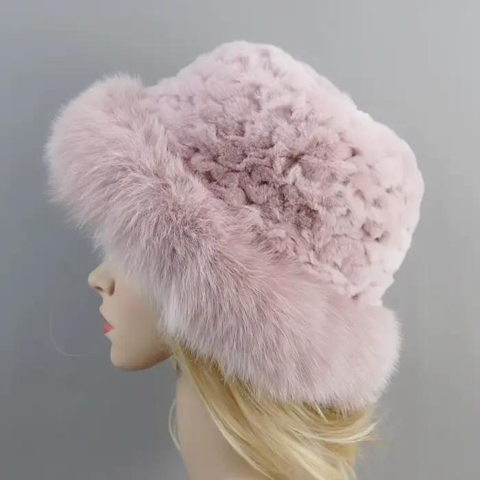 Nouveau luxe tricoté réel véritable fourrure de renard chapeaux femmes bonnets solide Rex lapin