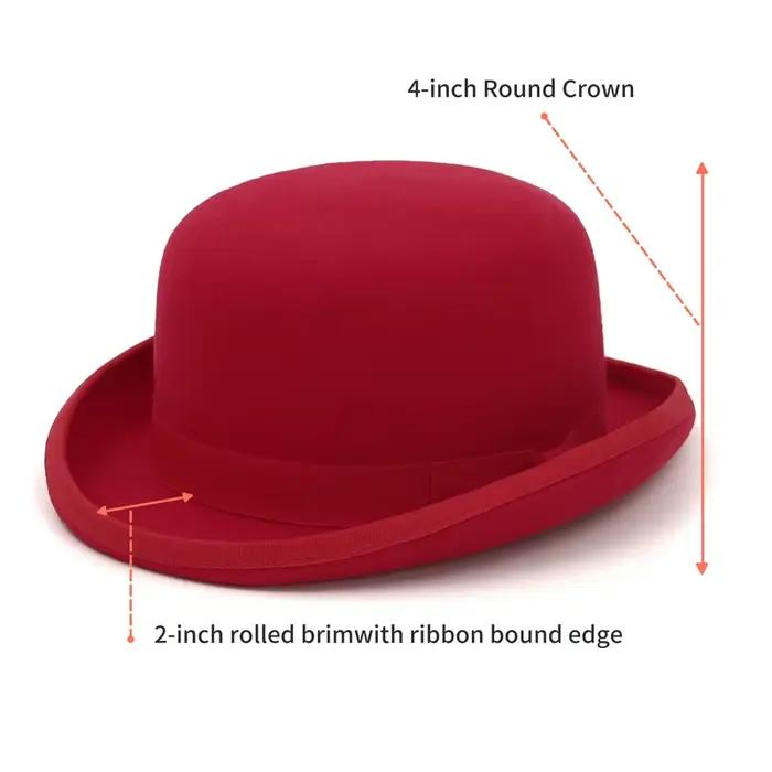 GEMVIE 100% laine feutre Derby chapeau pour hommes femmes fête formelle Fedora melon