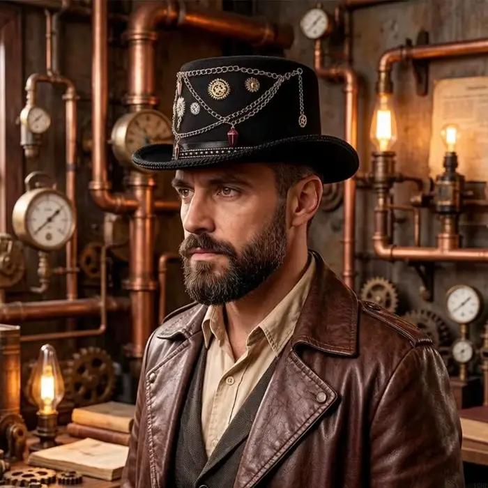 Chapeau gothique victorien élégant avec chaînes décoratives