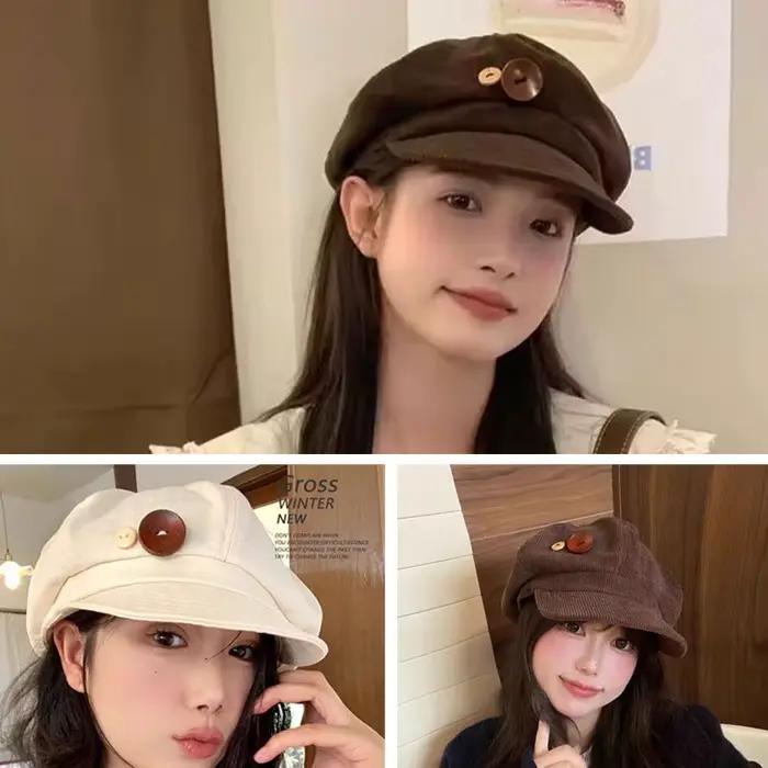 Béret vintage en velours côtelé pour femme