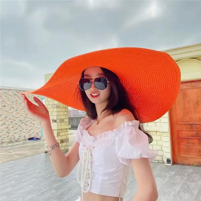 Chapeau de paille souple pliable à large bord de 25cm pour femmes et filles