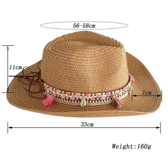 Chapeau de paille de cowboy à pompons pour la randonnée en plein air