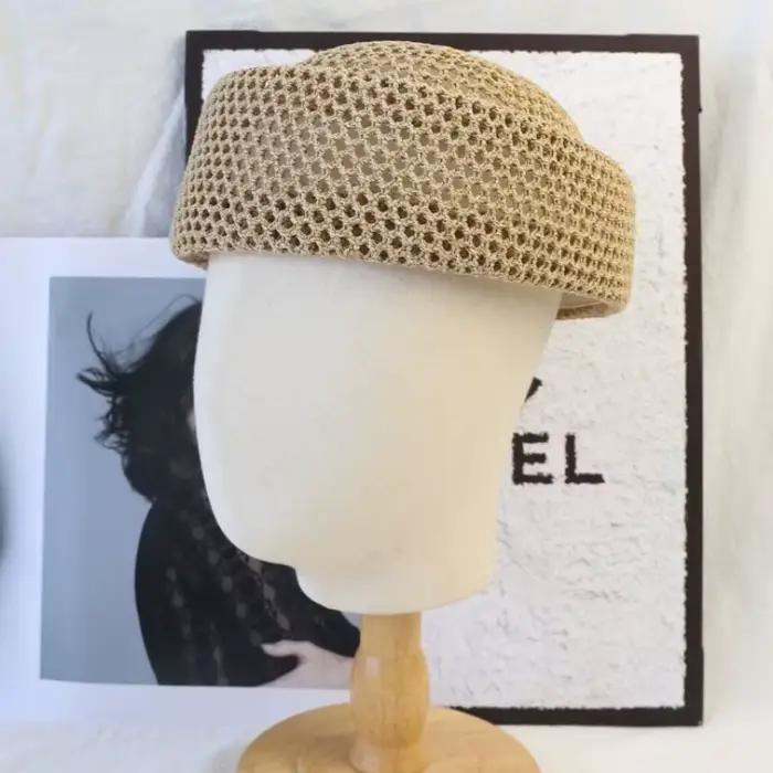 2026 Jaune Été Bérets en maille ajourée pour femme