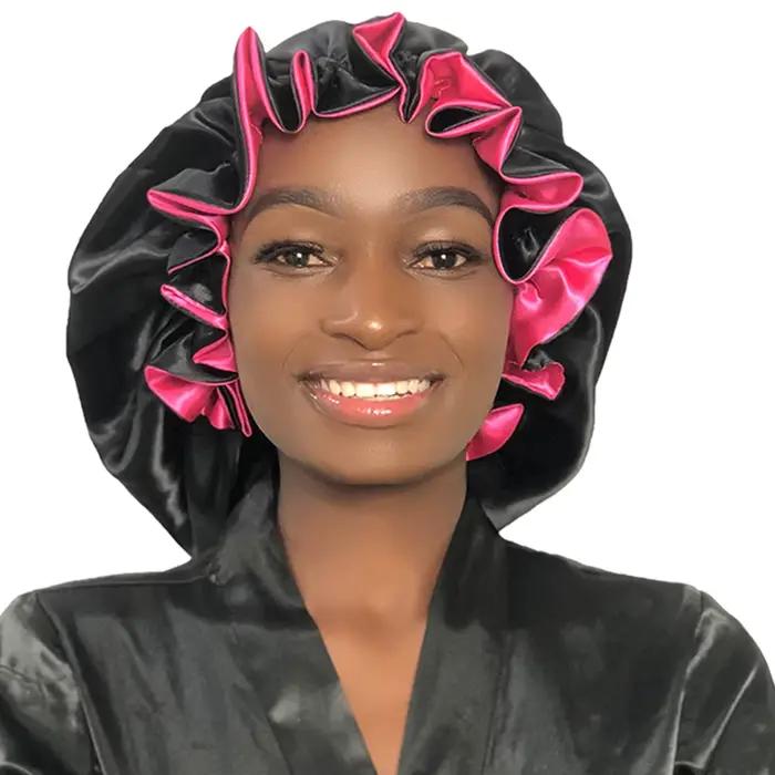 Bonnets en satin à bord laçage Double couche