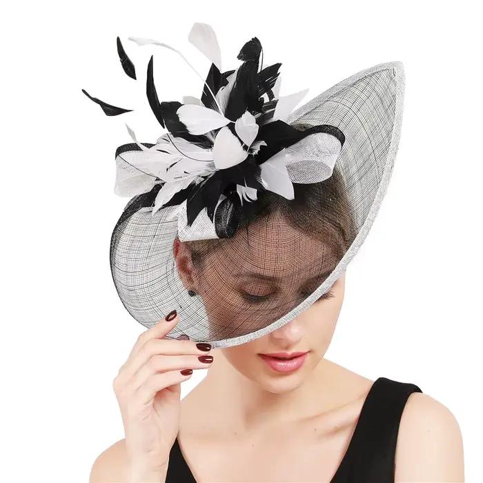 Sinamay-Chapeaux Fascinateur Élégants avec Plumes et Fleurs