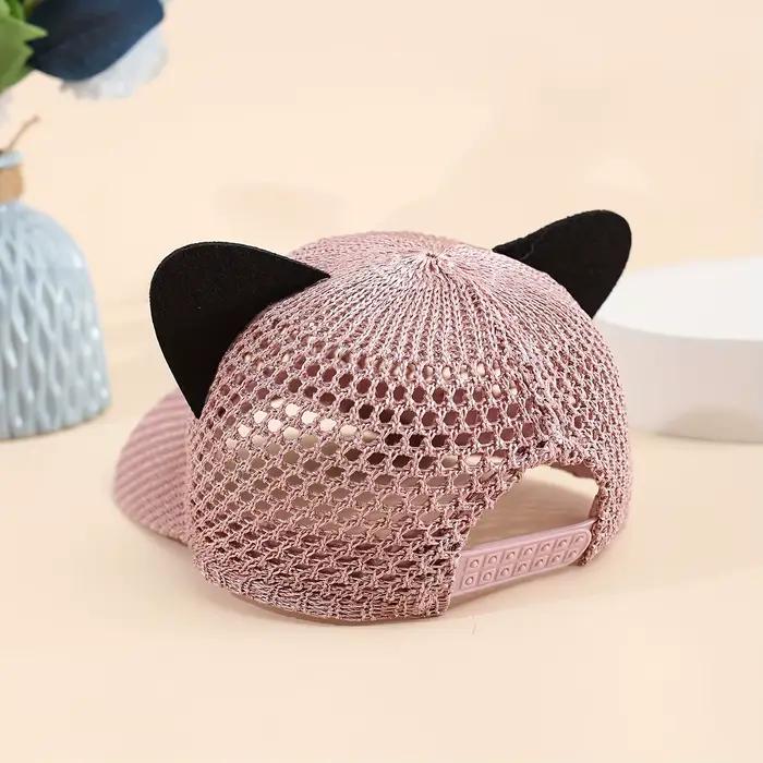 Casquette de baseball à oreilles de chat avec accents en maille — Chapeau d'été pour femme