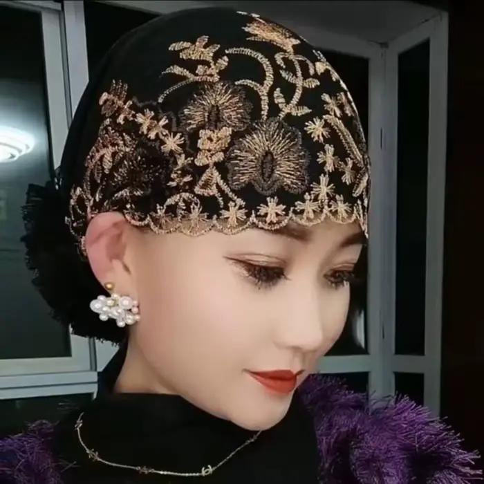 Nouvelle fleur broderie Bonnet chapeau élastique couverture complète foulard