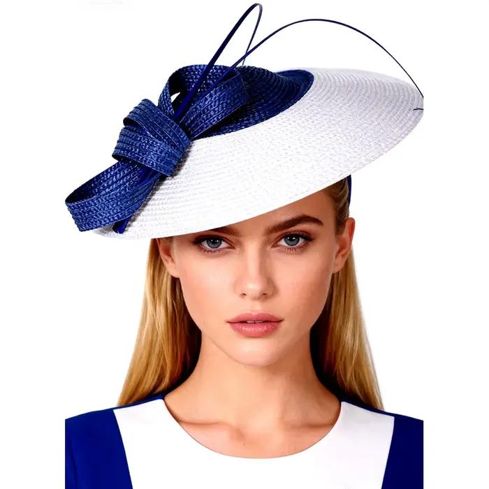Fascinator FS en Paille à Large Bord Élégant Blanc Kaki pour Femmes Occasions Formelles Été Hiver Église Kentucky Derby