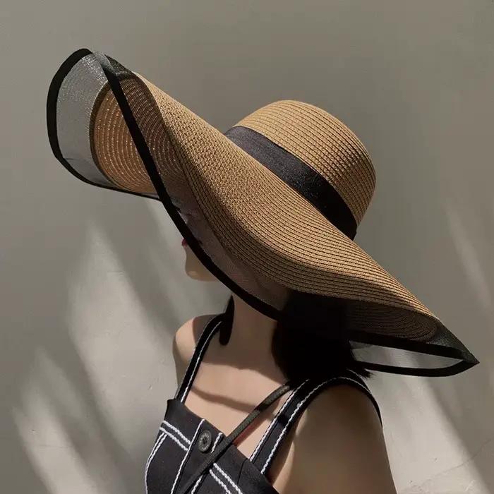 Femmes chapeau de soleil grandes avant-toit vagues casquette de plage dames