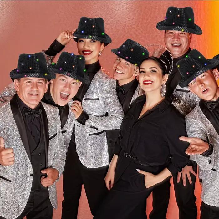 Fedora en paille lumineuse avec LED pour soirées disco, mariages, bals de danse et événements à thème
