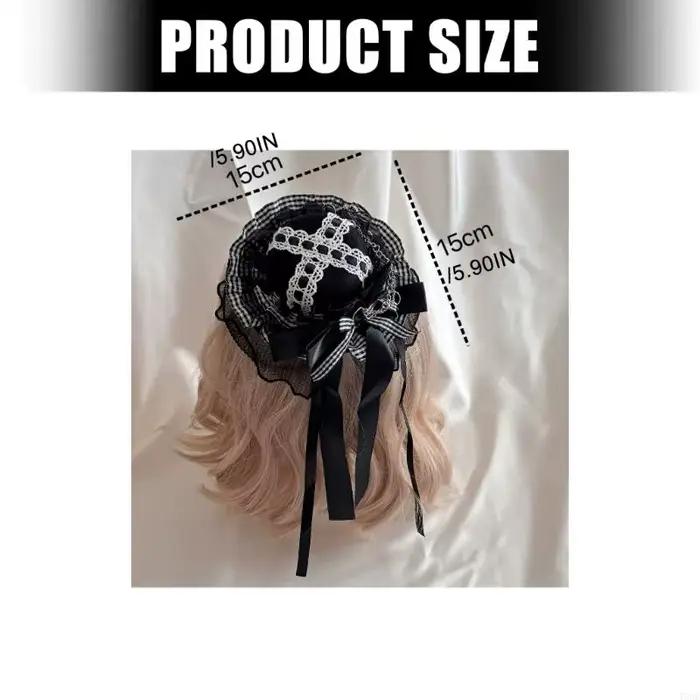 Chapeau gothique en voile dentelle avec nœuds foncés et motifs à carreaux pour femmes, accessoire de mode alternative pour sorties et fêtes à thème