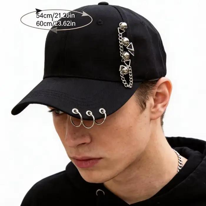 Casquette de baseball noire tendance avec trois anneaux et clous