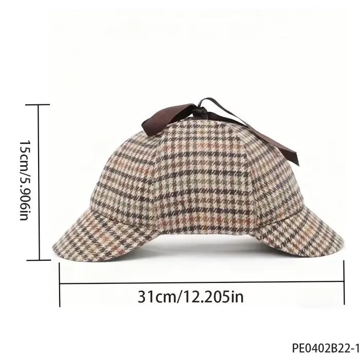 PESENAR Chapeau Deerstalker à carreaux de style détective vintage pour accessoire de fête de costume d'enquêteur privé rétro