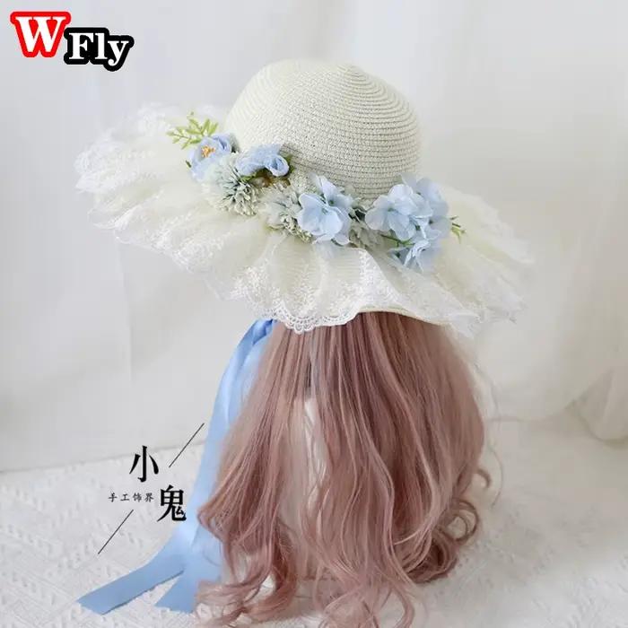 Harajuku-Chapeau de plage en paille pour femmes et filles