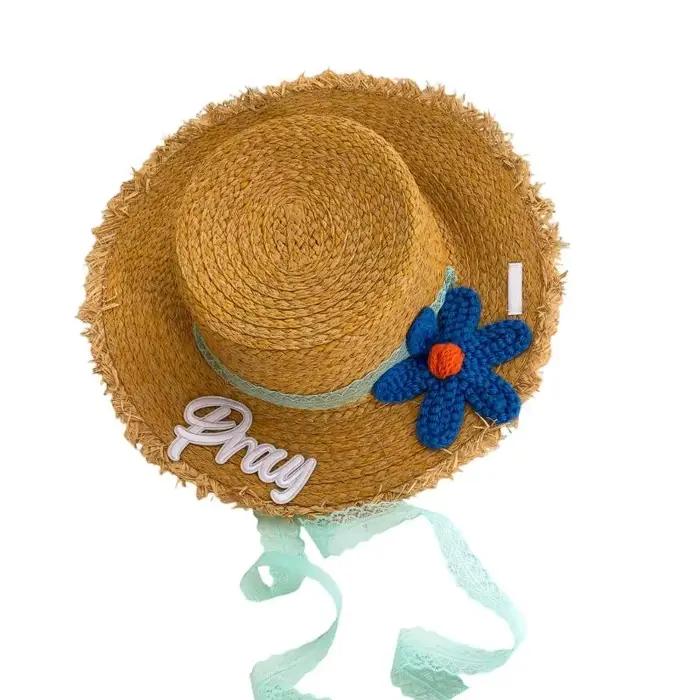 Chapeau paille en papier tissé à main 39BB avec motifs floraux