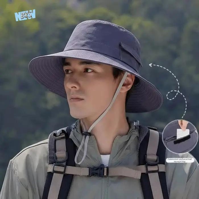 Chapeau de pêcheur pour homme avec cordon de serrage, en nylon et polyester, respirant, léger, protection solaire, chapeau de randonnée
