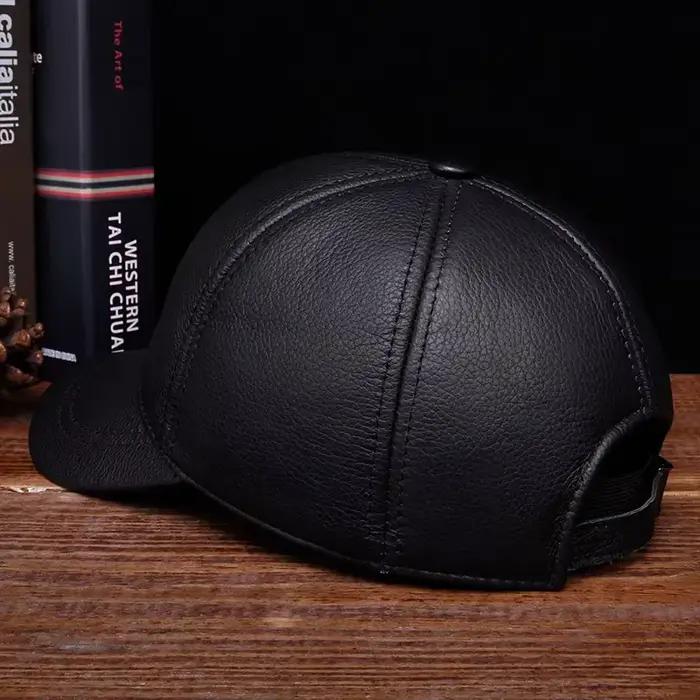 Casquette de baseball en cuir véritable pour homme