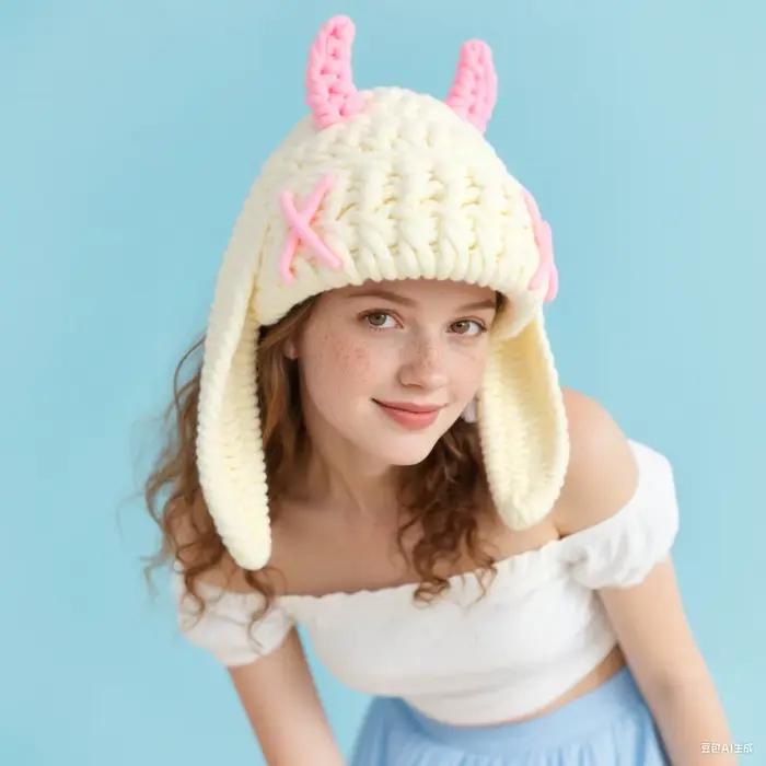 Chapeau tricoté en corne du diable crocheté à la main