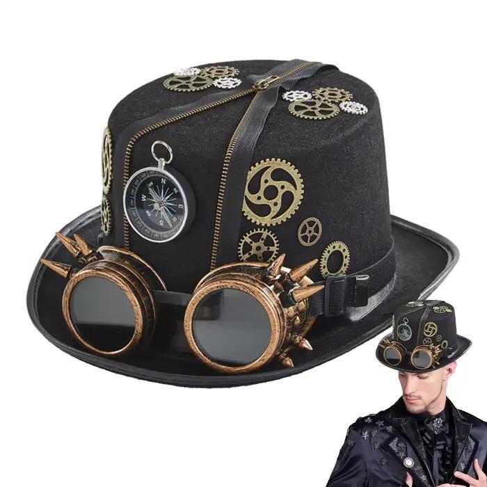 Chapeau steampunk gothique avec lunettes amovibles pour hommes, occasion Halloween et soirées thématiques