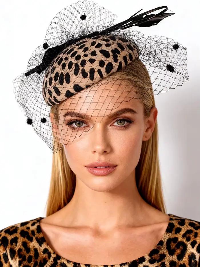 Chapeau Fascinator en Feutre 100% Laine Léopard Noir Élégant pour Femme – Idéal pour Fêtes