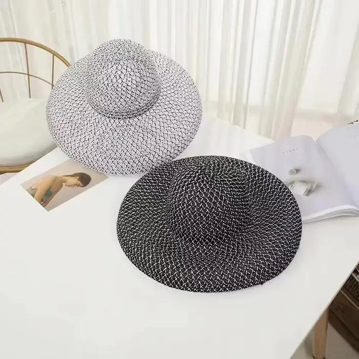 Grand chapeau de paille rond pour femme élégant vintage rétro protection solaire plage printemps été occassions spéciales