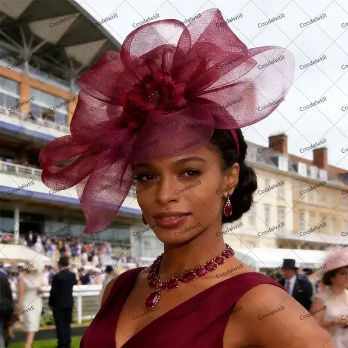 Chapeau de mariage fascinateur à fleurs vert foncé pour dîners de fête couvre-chef d'église pour dames casquette de chapellerie Royal Ascot occassions spéciales