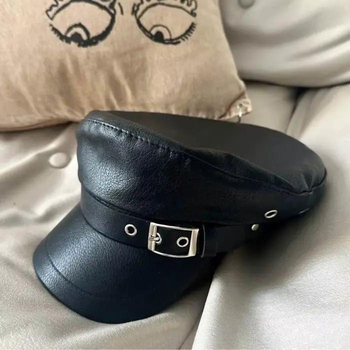Béret en cuir PU, chapeau polyvalent