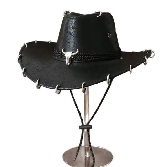 Chapeau de cowboy rétro à large bord en cuir PU