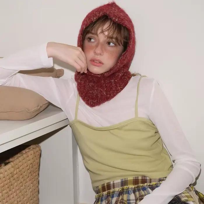 10% laine cagoule Bonnet chapeau pour femmes filles tricoté casquettes à capuche hiver extérieur chaud une pièce cou