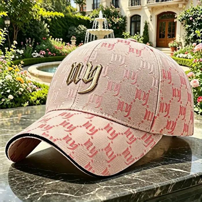 Casquette de baseball pleine longueur style New York - broderie dorée - bord incurvé réglable - chapeau de soleil