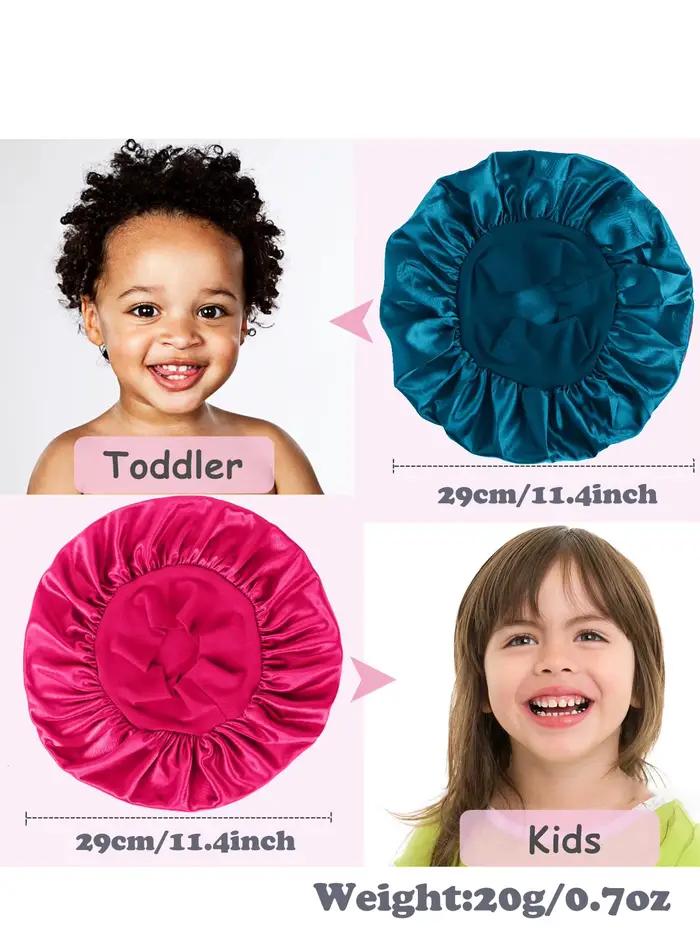 Bonnet en satin de polyester réglable pour enfants mignon avec ruban pour cheveux et couchage toutes saisons