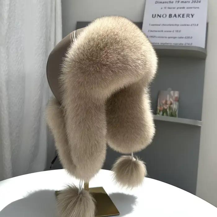 Chapeau de protection des oreilles en fourrure de renard pour femmes