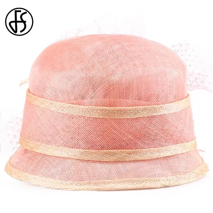 Sinamay-Chapeau Fedoras Rose à Fleurs pour Femme