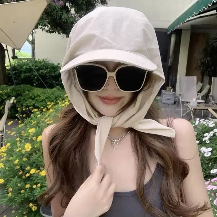 Casquette-foulard coréenne pour femmes et filles, protection solaire, style hip hop à carreaux, pour été, randonnée, plage et voyages