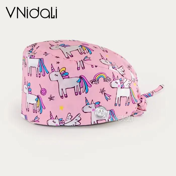 Prix de gros rose mignon petite licorne imprimé gommage casquette 17 couleurs soins infirmiers lieu de travail fournitures de sécurité accessoires