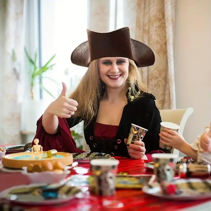 Capitaine Pirate des Caraïbes Chapeau tricorne en cuir marron Unisexe Cowboy CosplayParty Costume