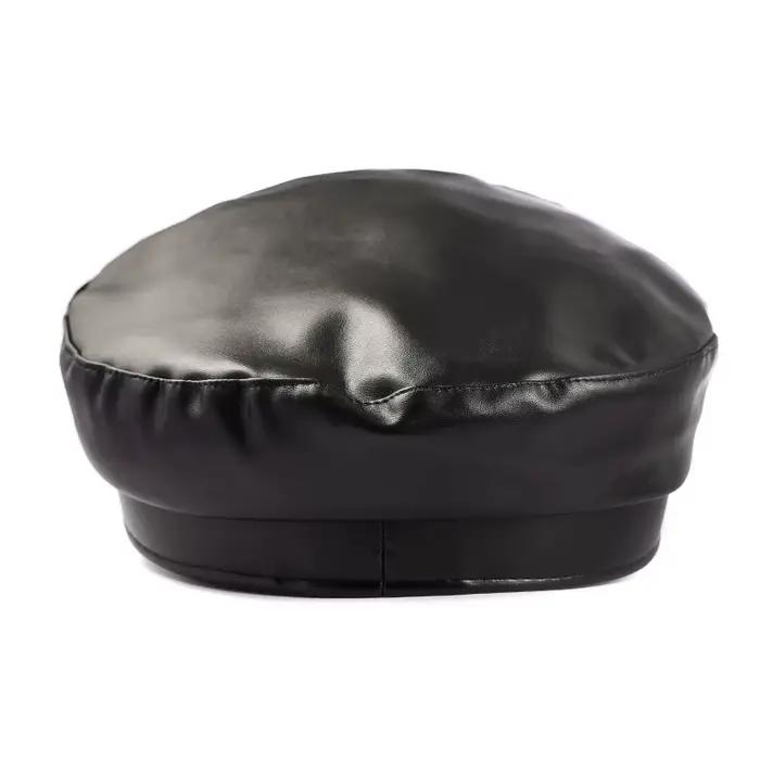 Béret militaire en cuir noir pour femme