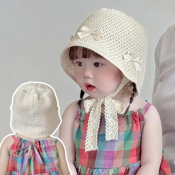 Chapeau de paille pour bébé à nœud papillon tendance