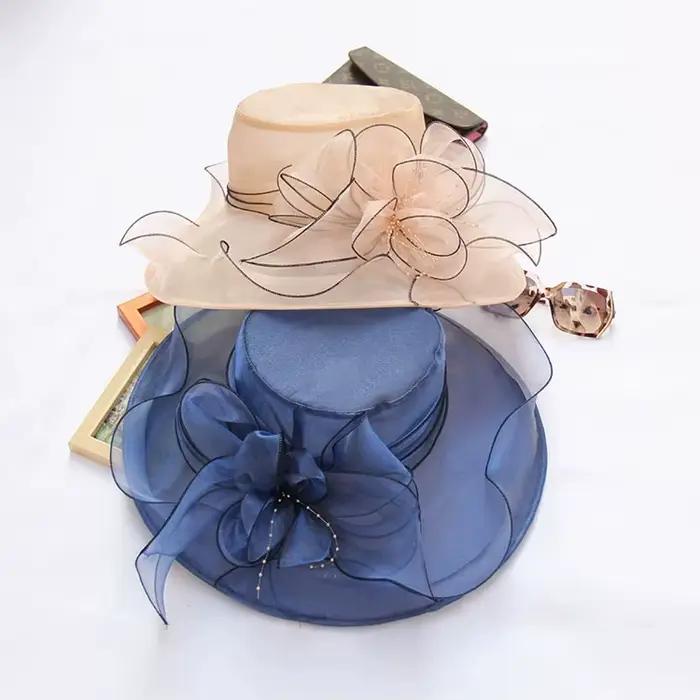 Chapeau vintage en organza à large bord pour femme